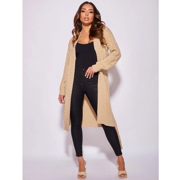 Knitted Long Sleeve Belted Long Midi Cardigan Sweater Duster - Picture 10 of 14